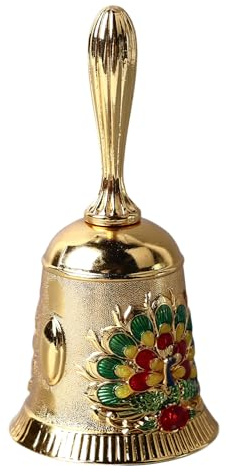 Handglocke aus Messing mit Gravurmuster, Kompakte Antike Handrufglocke (Gold und bunt)
