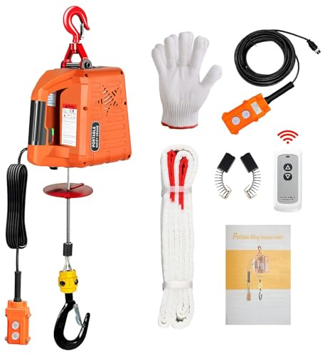3 in 1 Electric Hoist Winch,2200 lbs,110/120V Portable Pure Copp Electric Winch Crane for Garage, Factory, Warehouse, Balcony (Orange, 2200LBS Manual/Wireless/Wired)
