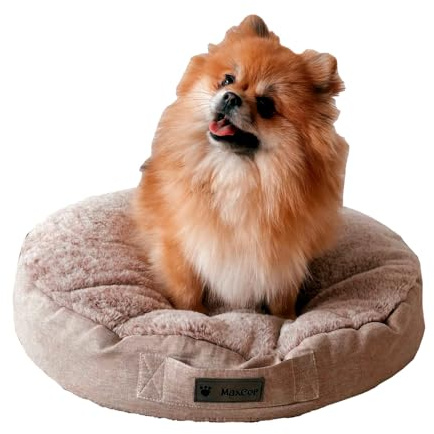 MaxCor Kissen für Hunde und Katzen, rund, aus Memory-Schaum, klein, beige, entlastet und bewahrt die Gelenke, wendbar, für den Winter, Sommerseite, verformt Sich Nicht und ist maschinenwaschbar