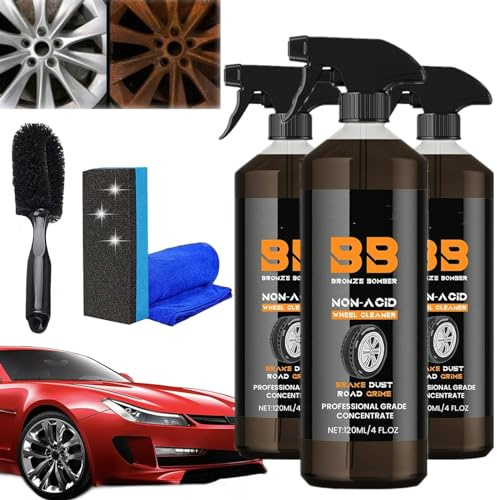 Bronze Bomber Nettoyant de roue non acide, nettoyant de roue de 113,4 g, nettoyant puissant pour jantes et dépoussiérant de freins (3 pièces)