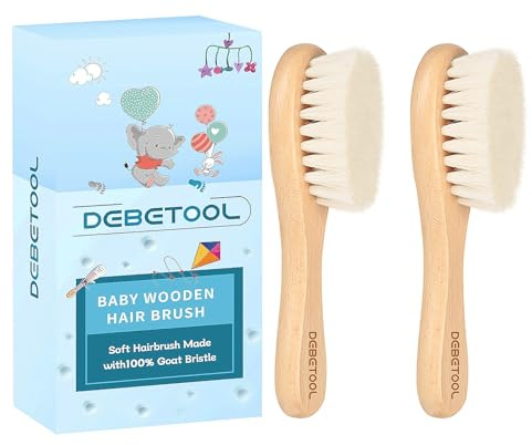 DEBETOOL Baby Haarbürste, 2 Packungen - Natürliche Holzbürste mit Premium-Ziegenborsten, ideal für Neugeborene & Kleinkinder, fördert gesundes Haarwachstum, beugt Kopfhautreizungen vor, Off-White