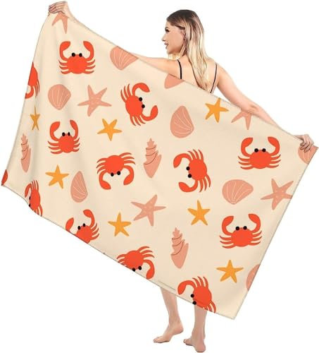 okoikfc 3D Strandtuch 80x160 cm Krabbe Badetuch Groß Krabbe Microfaser Handtücher Weich Schnell Trocknen Strandhandtuch Herren Frauen Badetücher, Strandtücher Strandlaken Handtuch A1669