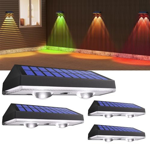 HAMLITE Solar Fence Lights Outdoor Garden: RGB Solar Wall Lights Outdoor Waterproof - Bright Solar Powered Garden Fence Lights 8 Color Modes for Outside Deck Patio Decking Gate Yard Decoration 4Pack