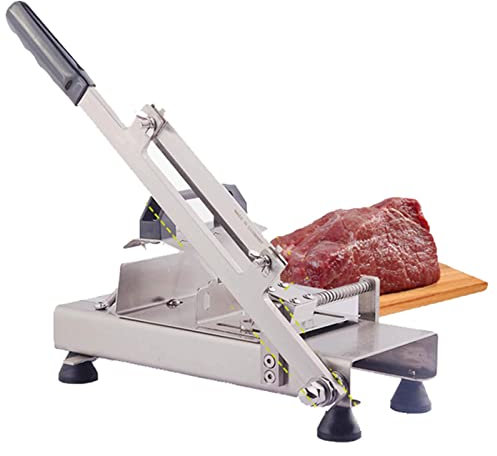 Machine à trancher manuelle de feuilles de légumes de viande de rouleau de mouton de boeuf de viande d'acier inoxydable congelée, trancheuse de charcuterie de trancheuse de fromage pour le ménage et