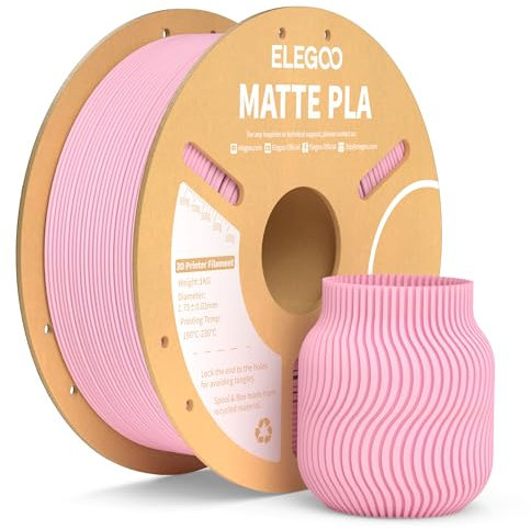ELEGOO Matte PLA Filament Matte Sakura Rosa 1KG, 1.75mm 3D Drucker Filament Maßgenauigkeit +/- 0.02mm, 1kg Kartonspule (2.2lbs) für die Meisten 3D Printer