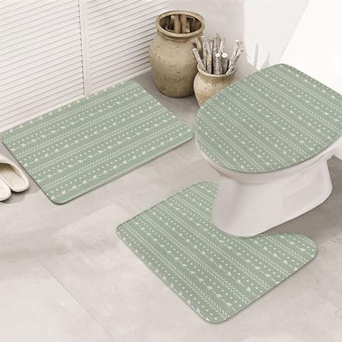 Set 3 Teilig Badvorleger Boho Pfeile Schlammtuch Stil Modern Salbei Grün rutschfeste Fußmatte Set Waschbar Dekorative Küchentürteppich, Für Wc-Sitz Bezug, Badewanne