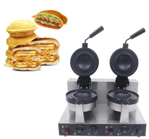 WTWTG Gaufrier à Hamburger, gaufrier à Glace en Acier Inoxydable, Presse à panini électrique antiadhésive, gaufrier à Hamburger, Plage contrôlable de 50 à 300 °C,Double