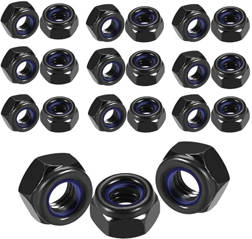 qingmeng Tuercas hexagonales M4, 50 unidades, color negro, tuercas autoblocantes, tuercas de bloqueo, tuercas de bloqueo, juego de tuercas de contratuerca, rosca métrica
