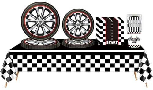 69Pcs Racing Car Birthday Party Supplies Set for Boys Includes Plates, Napkins, Cups, and Tablecloth