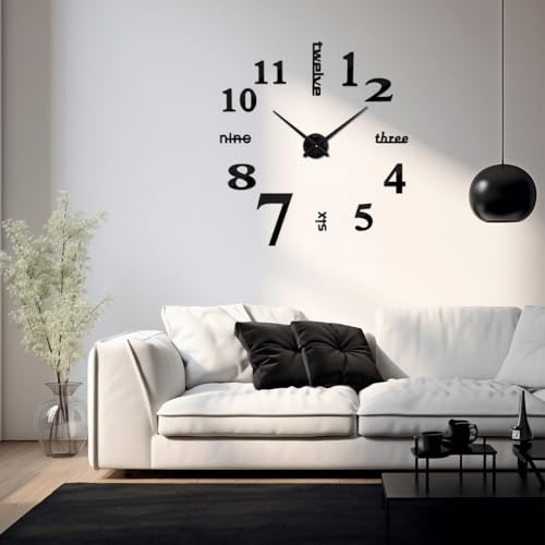 SHOPROM Orologio da parete moderno di grandi dimensioni, facile da montare, preciso e silenzioso, design adesivo fai da te per soggiorno, ufficio o cucina