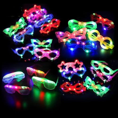 EKKONG Occhiali LED 12 Pezzi Occhiali Luminosi per Feste 7 Forme Party Occhiali Fluorescenti per Halloween, Compleanno, Rave, Natale, Festa Regali