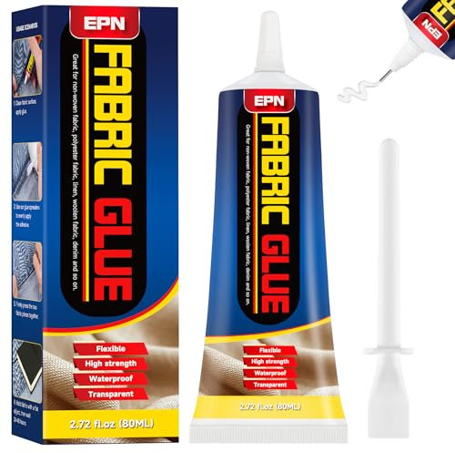 EPN Fabric Glue Permanent,Clear Washable Clothing Glue Fabric Adhesive for All Fabrics, Cotton, Flannel, Denim, Leather, Polyester, Doll Repair, Patches and DIY Crafts(80 ml)