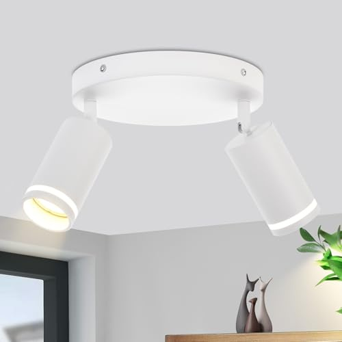 meoaow Deckenstrahler Weiß 2 Flammig Flurlampe Modern Deckenlampe Strahler GU10 Spots Schwenkbar Innen Metall Deckenleuchte Deckenspots für Flur Küche Wohnzimmer, Ohne Leuchtmittel