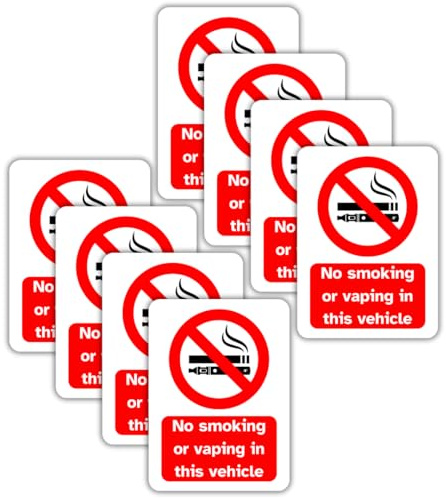 No Smoking or Vaping Vinyl In This Vehicle Signs, 75mm x 100mm, Self-Adhesive Stickers, Waterproof, Indoor/Outdoor Use, Safety Warning Sign, C&J Goods (Vehicle, 8 Pack)