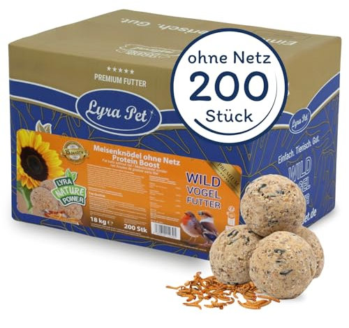 Lyra Pet® | 200 STK. Meisenknödel Protein Boost ohne Netz à 90 g = 18 kg | Fetthaltiges Vogelfutter mit Mehlwürmern | Proteinreiche Energiequelle für Wildvögel | Nährstoffe für Sommer & Winter