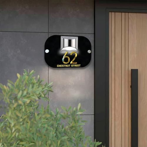 Panneau de maison solaire LED personnalisé avec lumière LED moderne pour adresse résidentielle 3D découpée au laser nom de rue plaques de porte décoration extérieure cour (15 x 29 cm)
