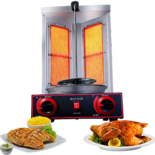 SmPinnaA Brochetas De Kebab Parrilla Gyro Máquina De Kebab De Pollo, Cocina De Gas Kebab De Encimera Máquina para Hornear Asador Giratorio, Dorado Integral De 360 °, Acero Inoxidable con Ut