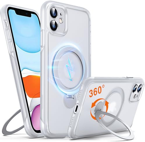 Chicfun 360° O-Ring MagStander for iPhone 11 Case with Magnetic Stand Ring Holder [Compatible with MagSafe][15FT Military Shockproof] Kickstand iPhone 11 Phone Cover Clear