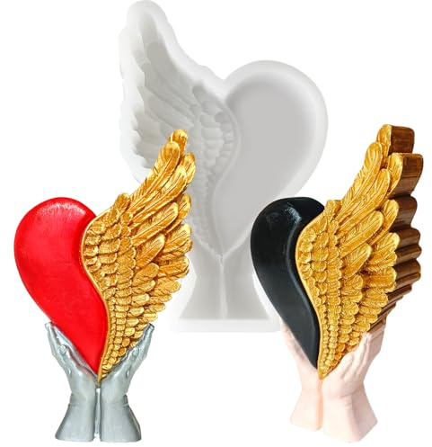 Midnadiy Moules à bougie en silicone, moules à bougie 3D en forme de cœur et d'aile pour un démoulage facile, moules à bougie en silicone pour l'aromathérapie pour la Saint-Valentin