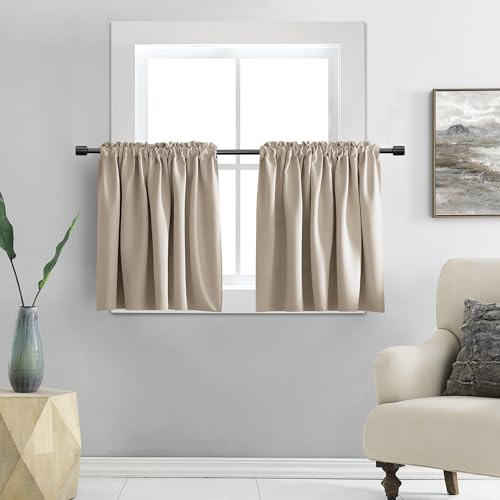 DONREN Cafe Halbvorhänge, 50,8 cm lang, Kurze Verdunkelungsvorhänge mit Stangentasche, Küchenvorhänge für kleines Fenster, 61 cm breit x 50,8 cm lang, 2 Paneele, Taupe