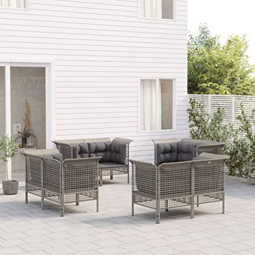 KATERYY 8-TLG. Garten-Lounge-Set mit Kissen Grau Poly Rattan,Genieße gemütliche Gartenstunden mit dem hochwertigen LoungeSet aus wetterbeständigem PolyRattan