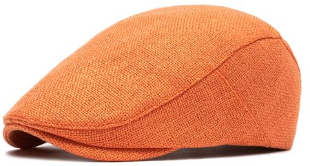 QOHNK Béret en coton et lin pour homme - Couleur unie - Simple - Casquette plate tendance et décontractée - Visière de protection solaire en plein air