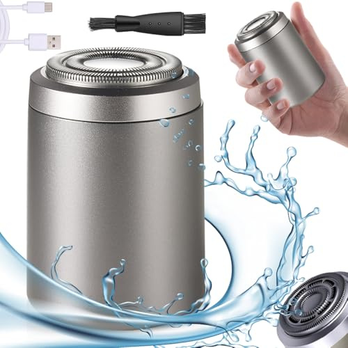 Rasierer Herren Elektrisch, 2025 Neu Mini Elektrischer Rasierer Herren, Tragbarer Elektrorasierer Herren 2 in 1 Wasserdicht Kabellos Rotationsrasierer für Gesicht Nass und Trockenrasierer (A-Silber)