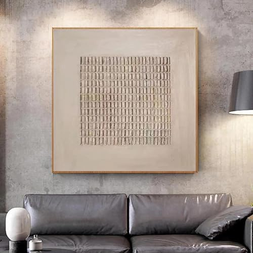 ZHUOYA Grand tableau minimaliste beige, peinture en plâtre neutre, art mural texturé beige, peinture bohème, décoration Wabi Sabi 65x65cm sans cadre