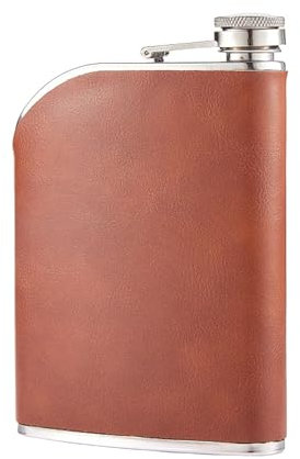 Pasdrucn Flasque A Alcool Acier Inoxydable 8oz(230ml), Flasque A Alcool Personnalisable, Cuir Flasque A Alcool Portable, Flasque Whisky Flasques De Poche Portables Flasque (Marron)