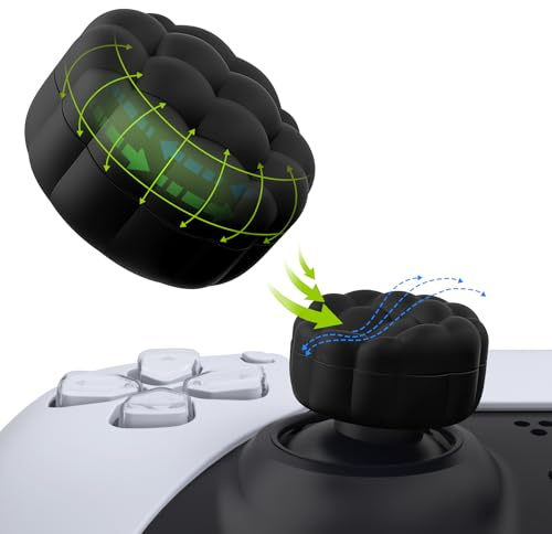 PlayVital Thumbs Cushion Caps Thumb Grips for ps5/ps4, Thumbstick Grip Cover Joystick Caps for Xbox Series X/S, Xbox One, Elite Series 2, Switch Pro Controller - Puff Cloud Texture Design Black