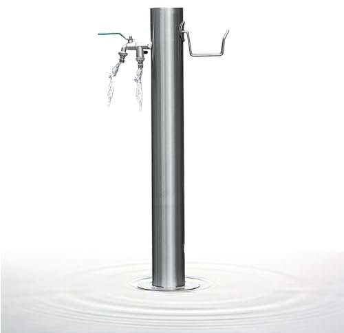DOJOEUU Colonne d'eau de Jardin autoportante, Robinet d'extérieur antigel avec 2 interrupteurs indépendants, Deux Prises d'eau, Fontaine en Acier Inoxydable 304 pour Jardin et Cour(20.5x86cm)