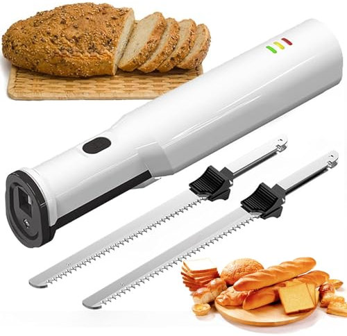 WUDLi Cuchillo de trinchar eléctrico inalámbrico con Dos Hojas dentadas para Uso múltiple, Mango ergonómico y Baja vibración y Ruido para su Comodidad, Cuchillo para Carne, Verduras o Pan
