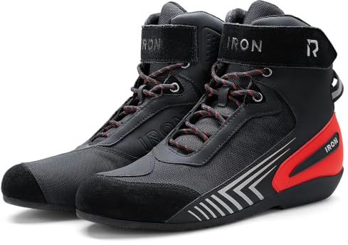 RIDEIRON Motorradschuhe Herren Motorradstiefel CE-konform | Atmungsaktive Motorrad Sneaker mit Knöchel Fersenverstärkung, Schalthebel-Schutz, Reflektoren Rutschfester Gummisohle