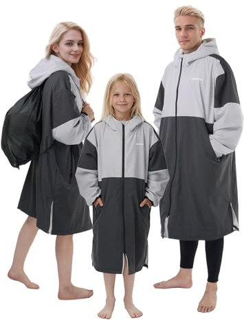 Owntop Simparka ungdom, vattentät rock för efterbadning, överdimensionerad surfponcho, ombytesrock med huva för strandpool (grå, XS)