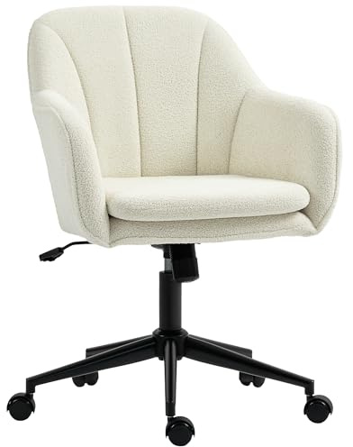 HOMCOM Schreibtischstuhl Höhenverstellbar mit Wippfunktion 120 kg Beige | Homeoffice Stuhl, Schminkstuhl, Drehstuhl, Gewölbte Rückenlehne, Schneeflanelloptik, Bürostuhl für Arbeitszimmer