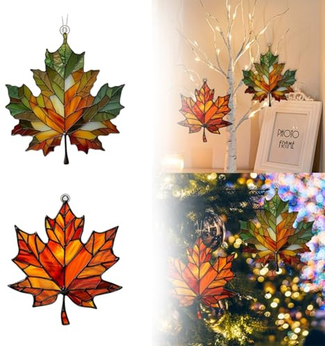 2er Pack Sonnenfänger Herbstdeko Ahornblatt, 10cm Acryl Ahornblatt Suncatcher, Sonnenfänger Für Hof Und Garten, Zum Aufhängen, Herbstblätter Deko, Herbstdeko Fenster