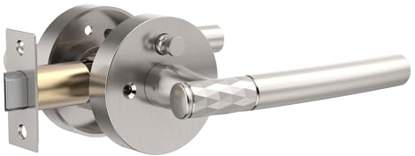 Zylaria 1 Pack Brushed Nickel Privacy Door Handle - Keyless Entry, Heavy Duty Zinc Alloy Lever for Bedroom/Bathroom