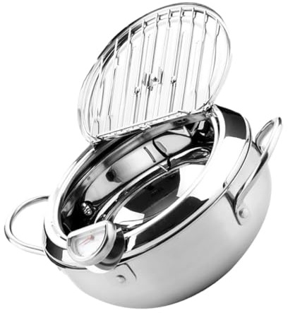 Baluue Friteuse Induction avec Couvercle et Thermomètre Poêle Antiadhésive Portable pour Cuisson Basse Température Compatible Gaz et Plaque Électrique pour Maison