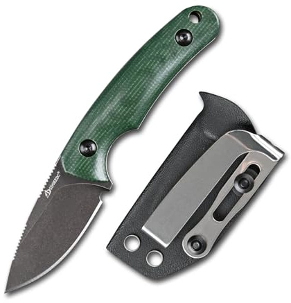 SDOKEDC EDC Messer, DC53 Stahl Micarta Griff, Outdoor Werkzeug für Camping, Angeln und Bushcraft(Schwarz + Grün)