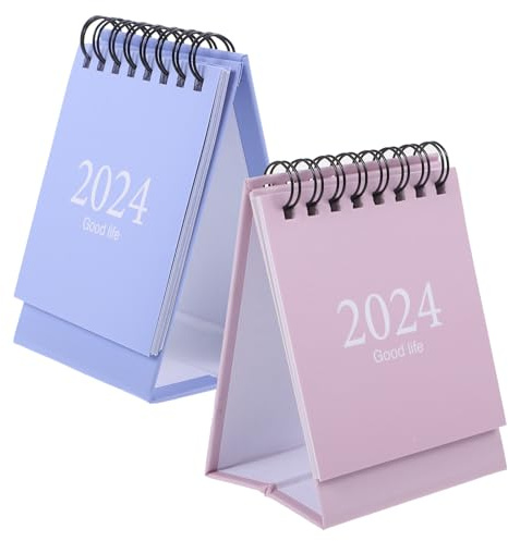 WEKADRIN Mini Tischkalender 2024 Kompakter Spiral Tischkalender Zartem Und Hellblau Dekorativer Und Tragbarer Schreibtischkalender Für Büro Und Zuhause