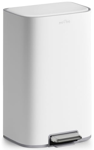 mVm Papelera de Cocina con Pedal 40L, Cubo de Basura Blanco, Acero Inoxidable Antihuellas, Tapa Amortiguada Cierre Suave, con Cubo Interior Extraíble, para Cocina Oficina Baño