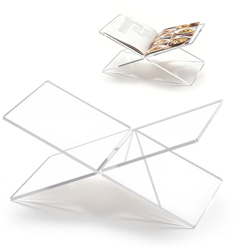 Soporte Acrílico para Libros Soporte de Lectura para Libros en Forma de X | Soporte de Libro Cocina Soporte para Libro Abierto, para Periódicos, Revistas, Recetas, Corán, Arte, Biblias (Transparente)