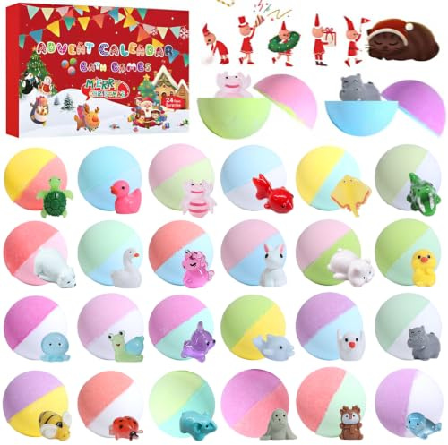 Adventskalender 2026 Kinder Badebomben, 24 Badebomben mit Tier-Überraschungen, Handgemachte Natürliche & Organische Badebomben, Weihnachtskalender für Mädchen und Jungen, Weihnachts geschenk