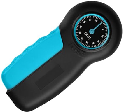 Dynamomètre à Main 55kg en Abs pour Athlètes et Sportifs | Mesure de Force de Préhension, Coloris Noir et Bleu, Usage Poignet et Main