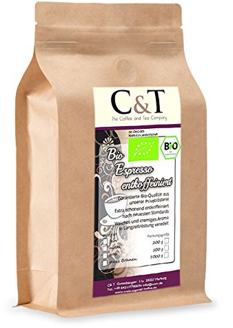 C&T Bio Espresso Crema | Cafe entkoffeiniert 100 % Arabica 1000 g entkoffeinierter Kaffee gemahlen im Kraftpapierbeutel