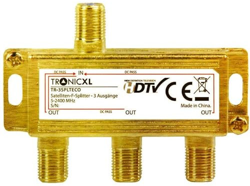 TronicXL - Distribuidor de Antena 3 entradas 24K Conector F Dorado Salida CC televisión por Cable DVB-C BK DVB-T2 para Splitter Unicable Distribuidor HD 3D 4K Digital Sat Blando