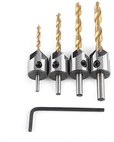 Herramienta de Mandrinado para Carpintería, Carpintería de Broca de Avellanado de Acero Avellanador Recubierta de Titanio Brocas de Chaflán de Hss para Carpintería Vástago Redondo (4 Piezas, 3-6 Mm)