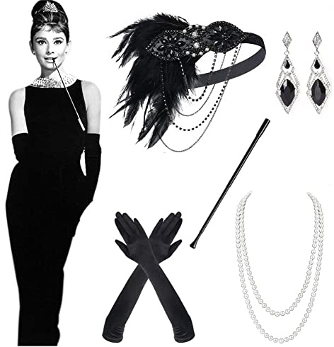 Sinoeem 1920s Accessoires Set Damen Retro Stil und Herren Accessoires Mafia Gatsby Kostüm Set für Abschlussball Event Weihnachten Party der 1920s Jahre Gatsby Art Deco Flapper Party (Set-2)