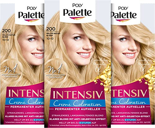 Poly Palette Intensive Cream Colouration 10-0/200 Light Natural Blonde Level 3 (3 x 115 ml), Permanent Brightener for Radiant, Long-Lasting Blonde, Anti-Yellowing Effect