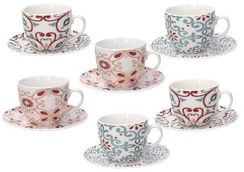 Tognana Ribeira, confezione 6 tazze the con piatto, New bone china, multicolor